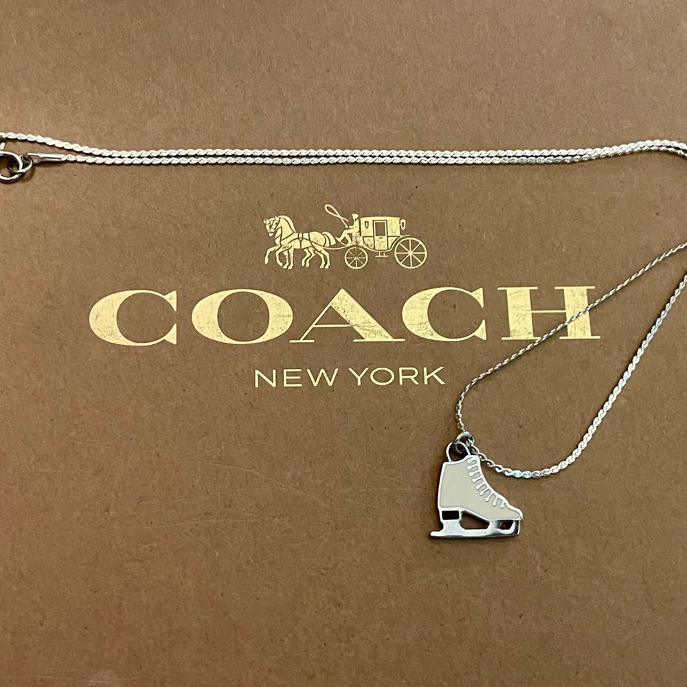 Coach White Enameled Ice Skate Pendant .925 Sterling Silver Necklace - Picture 5 of 6